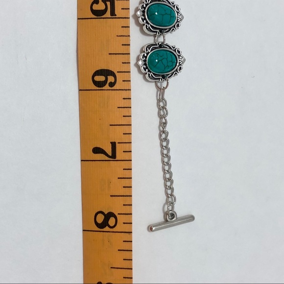 Silver Blue Turquoise Necklace Earrings Set 3 Pcs - Picture 4 of 5